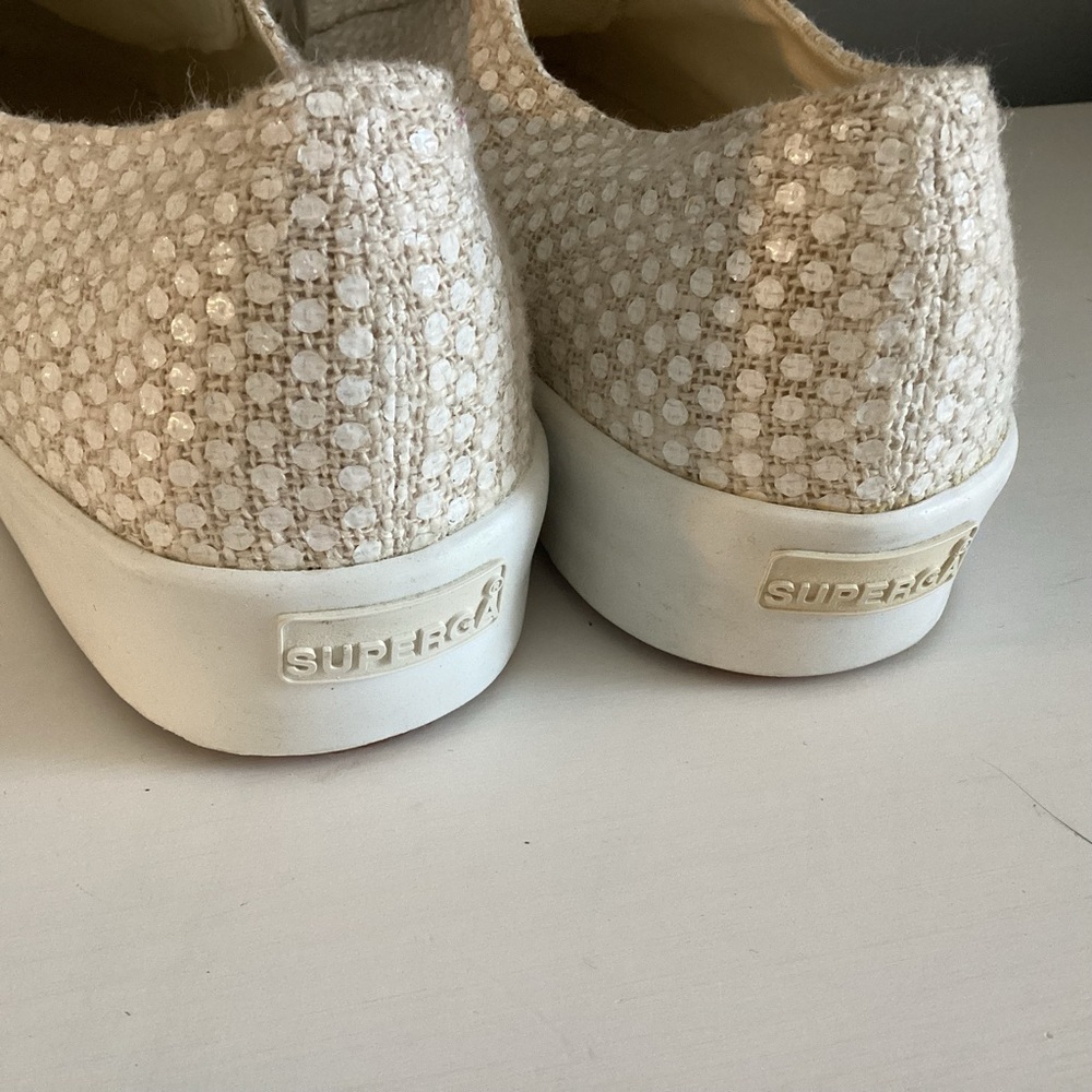 White Superga Platform Sneakers White & Gold 6 NWOT - Picture 5 of 7